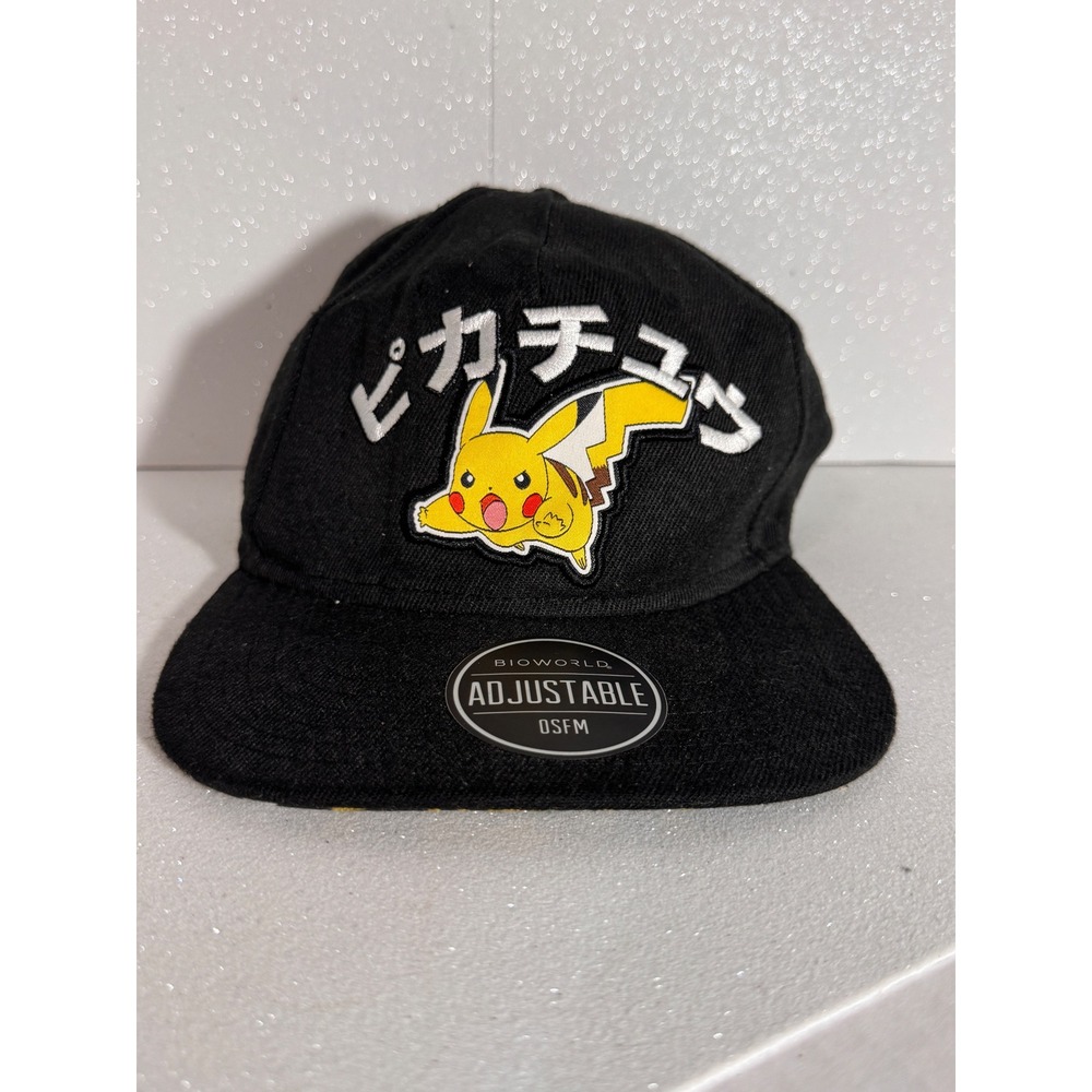 Bioworld Pokemon Pikachu Snapback Hat Black Japanese Katakana Adjustable OSFM